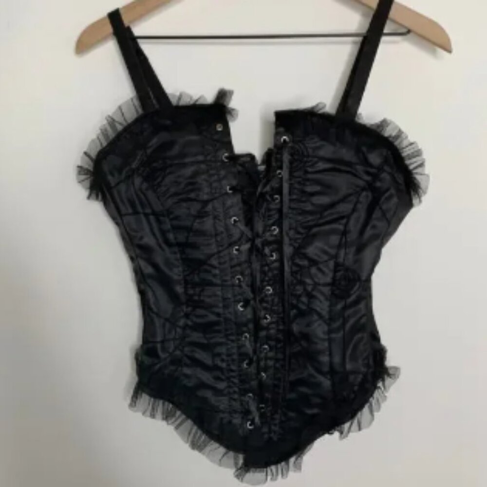 Vintage Raven Black Corset Spider Web Size Small Womens New Deadstock